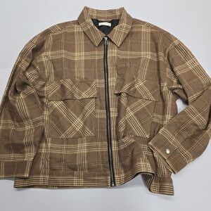 Urban Collection Mens Brown Plaid Full Zip Harrington Jacket Medium 304108MH